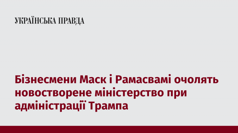 Бізнесмени Ілон Маск та Вівек Рамасвамі стануть керівниками нового міністерства в рамках адміністрації Дональда Трампа.